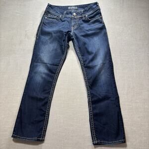 Silver Jeans W27 Suki Denim Jean Capris 5 Pocket Darker Blue Wash Mid Rise I24